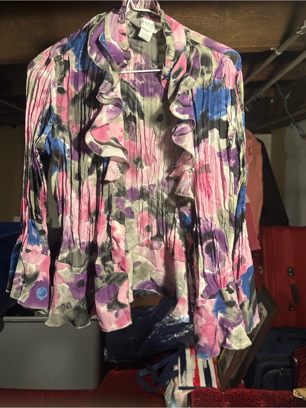 Allison Taylor Pink Purple Blue Floral Ruffle Blouse